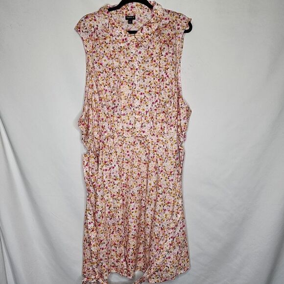 6X 30W Torrid Pink Ditsy Floral Poplin Shirt Dress Collared Belt Button Up Pocke - Picture 2 of 7